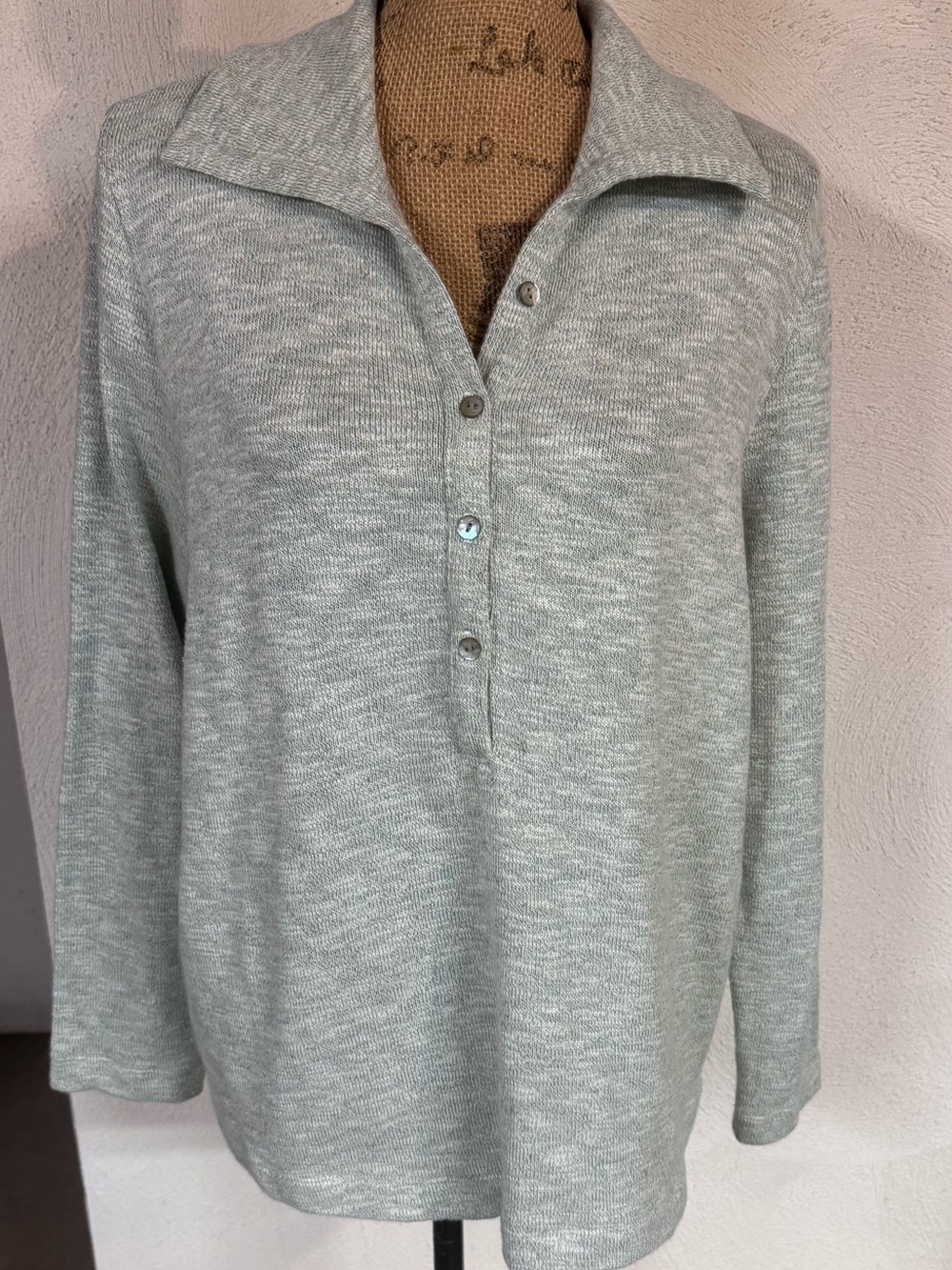 J. Jill Soft Sage Button-Front Knit Top